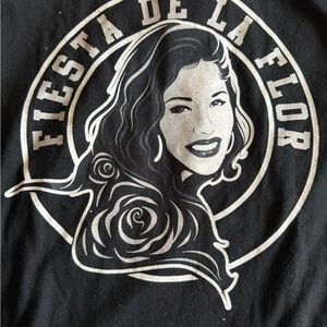 Selena Black Graphic T-Shirt with Fiesta De La Flor Design